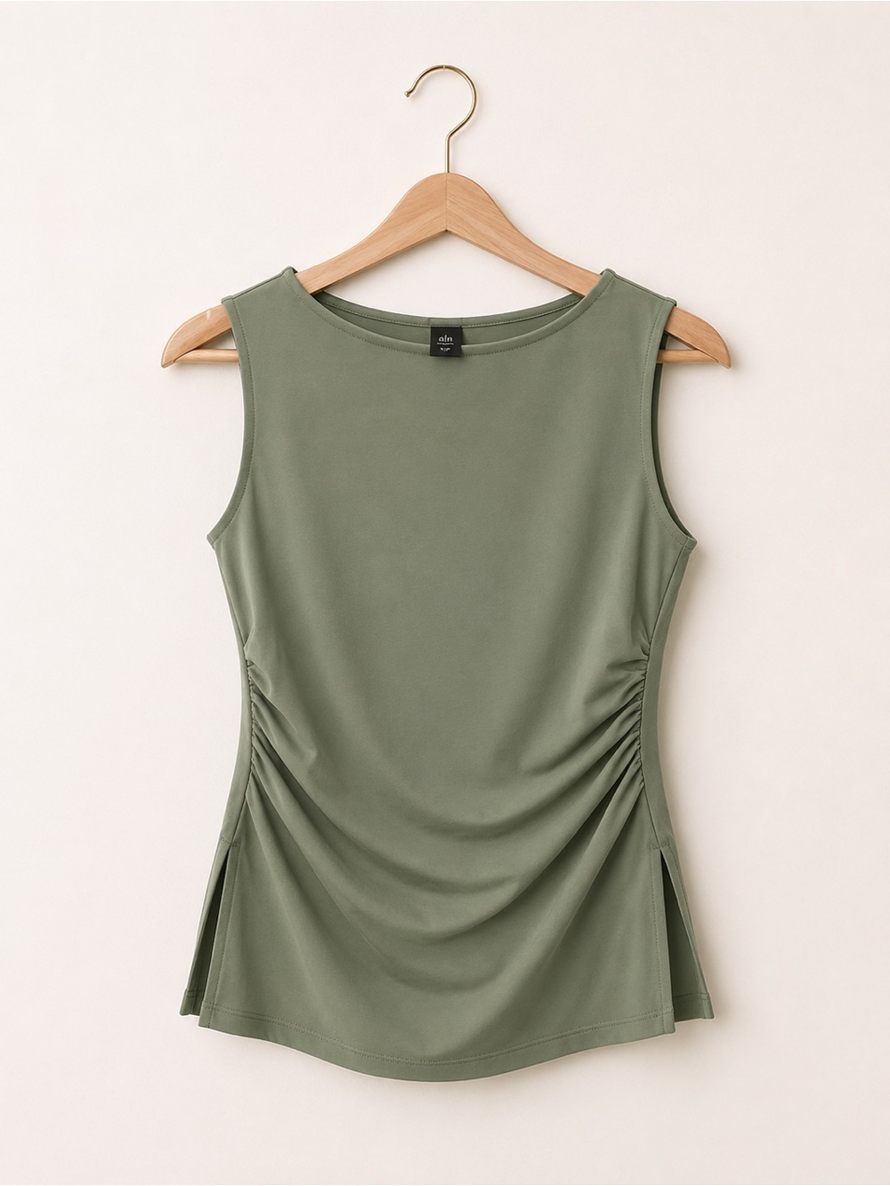 Women's Sage Green Sleeveless Ruched Side Tank Top
